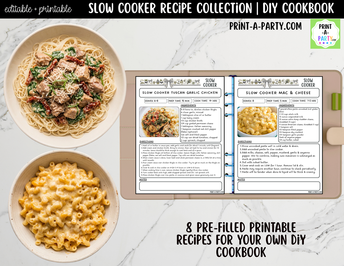Slow Cooker Recipe Pages Printable & Editable Cookbook Set