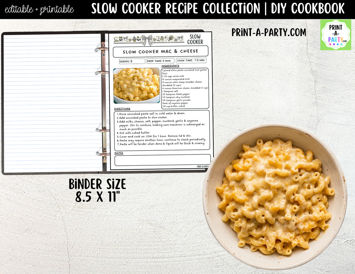 Slow Cooker Recipe Pages Printable & Editable Cookbook Set
