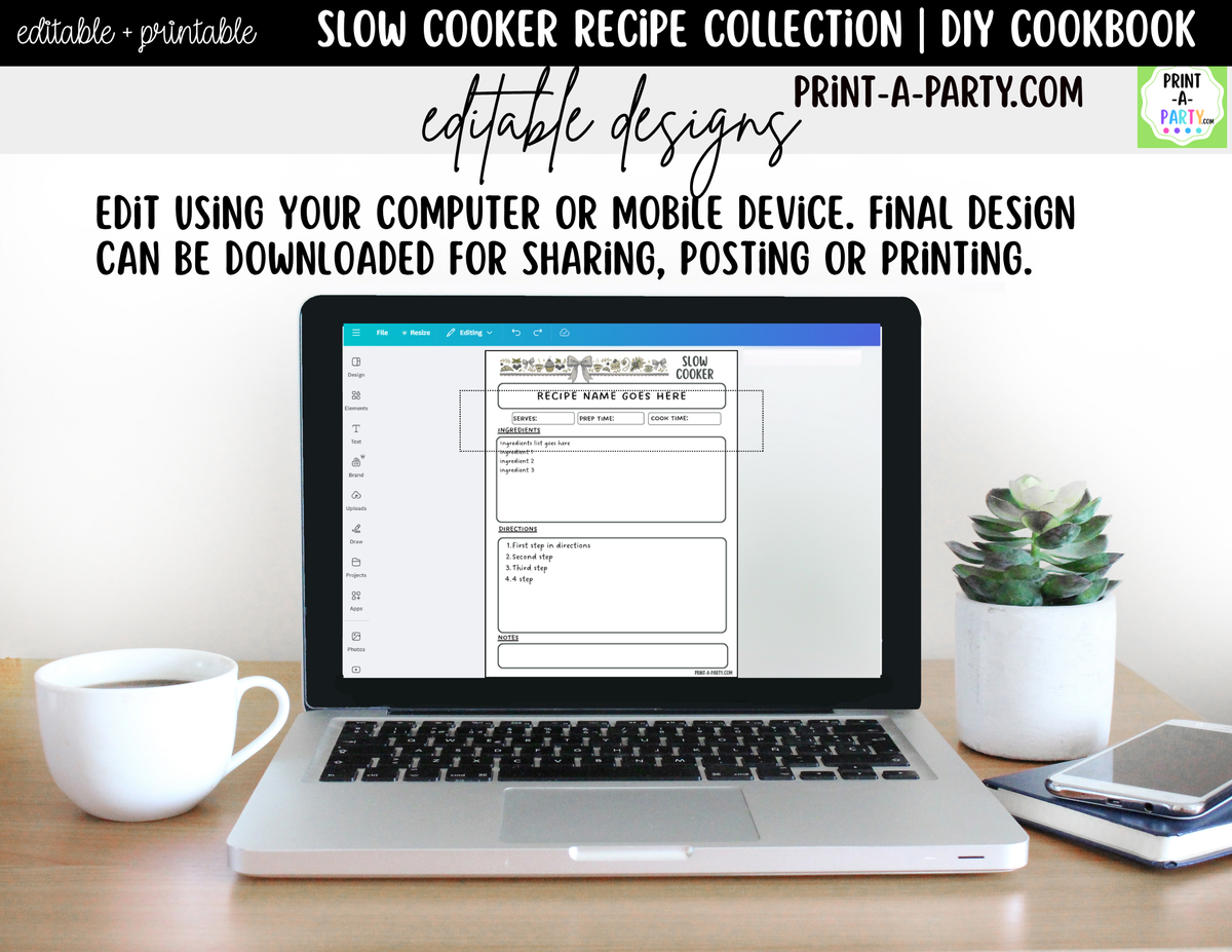 Slow Cooker Recipe Pages Printable & Editable Cookbook Set