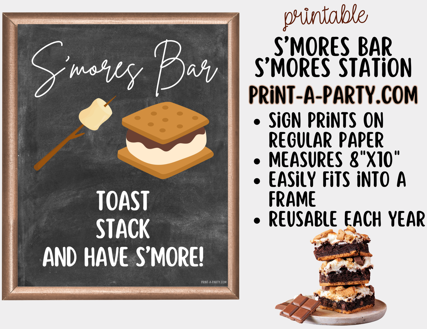 S'mores Bar Sign (8x10) & Topping Tent Cards - Printable Food Station Decor for Parties, Showers, Events
