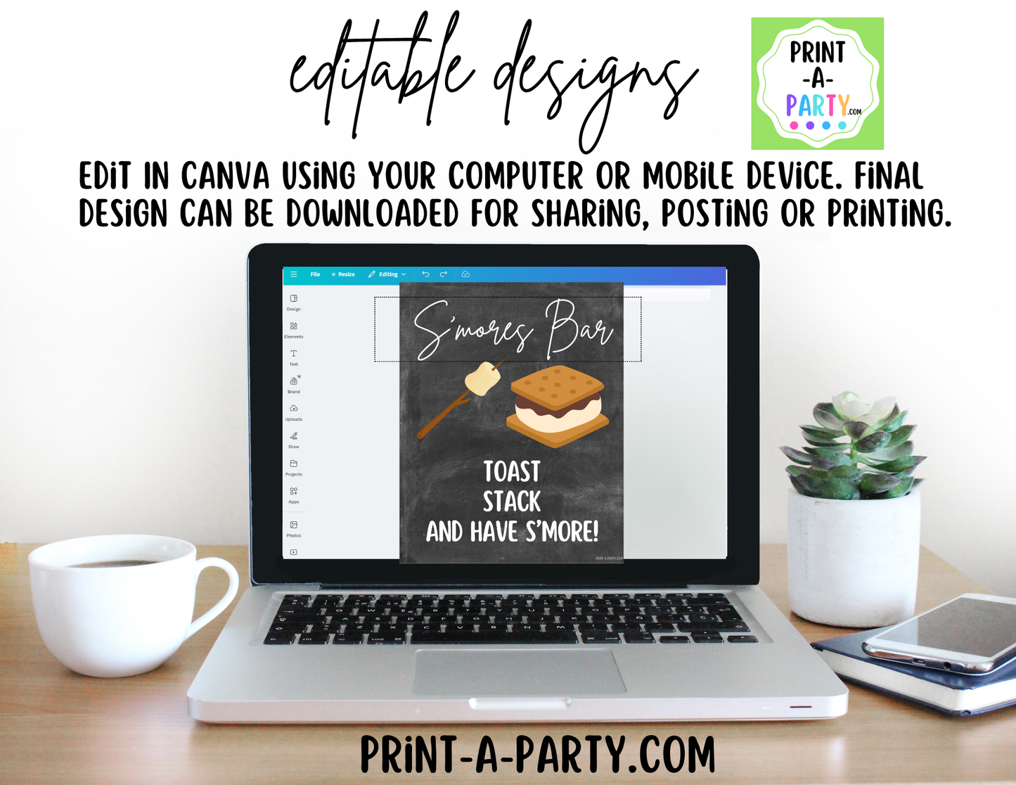 Editable S'Mores Bar Sign (8x10) and Topping Tent Cards Canva Template - Perfect for Parties, Showers and Events
