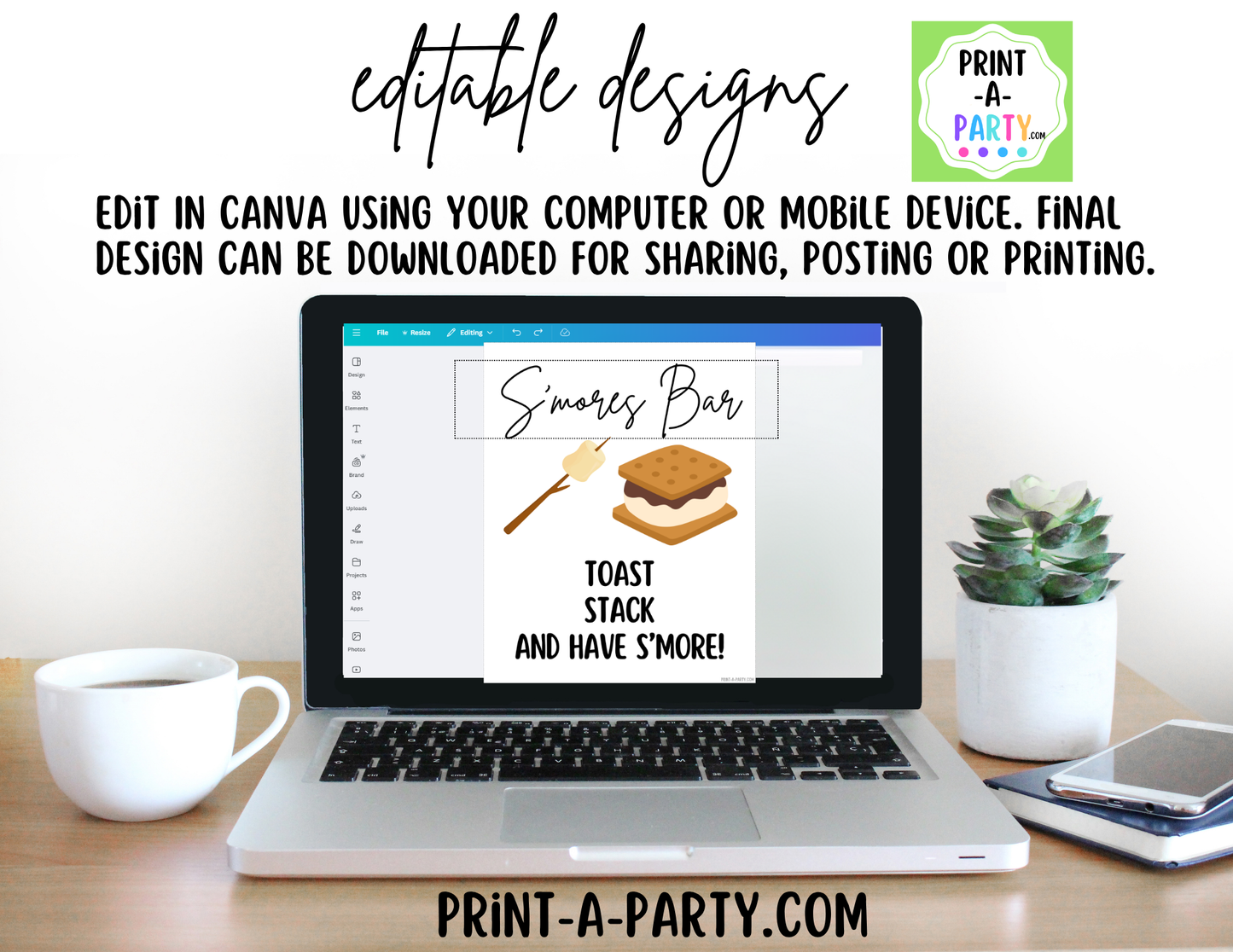 Editable S'Mores Bar Sign (8x10) and Topping Tent Cards Canva Template - Perfect for Parties, Showers and Events