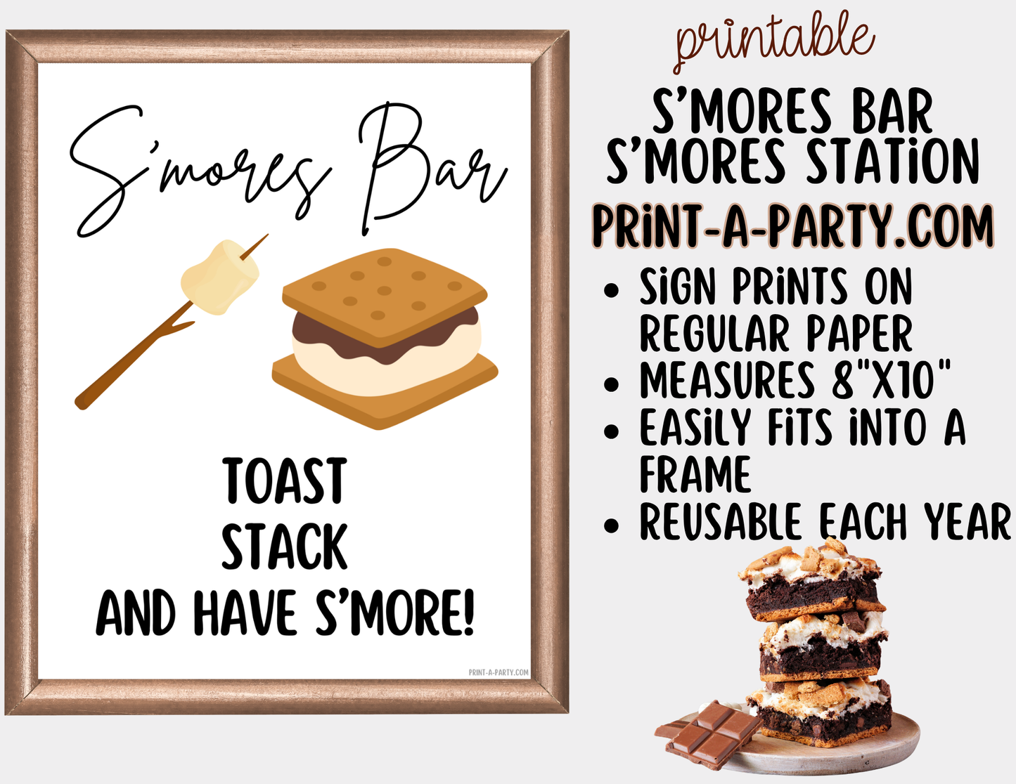 S'mores Bar Sign (8x10) & Topping Tent Cards - Printable Food Station Decor for Parties, Showers, Events