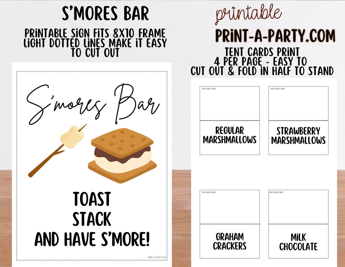 S'mores Bar Sign (8x10) & Topping Tent Cards - Printable Food Station Decor for Parties, Showers, Events