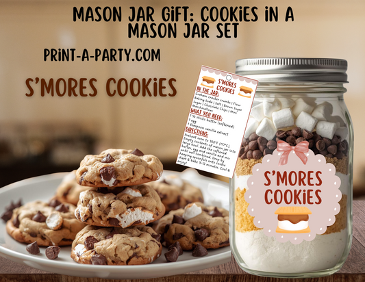 MASON JAR GIFT: Printable S'mores Mason Jar Cookie Kit, DIY Gift in a Jar Labels, Gift Tag, Instructions