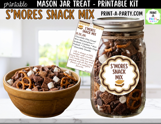 S'mores Snack Mix Jar Kit | Labels, Tag, Recipe & Instructions