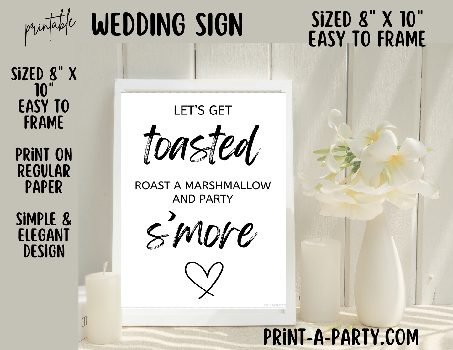 LET'S GET TOASTED - ROAST A MARSHMALLOW AND PARTY S'MORE - Wedding Sign | Printable Wedding Sign | Smores Bar Wedding Sign