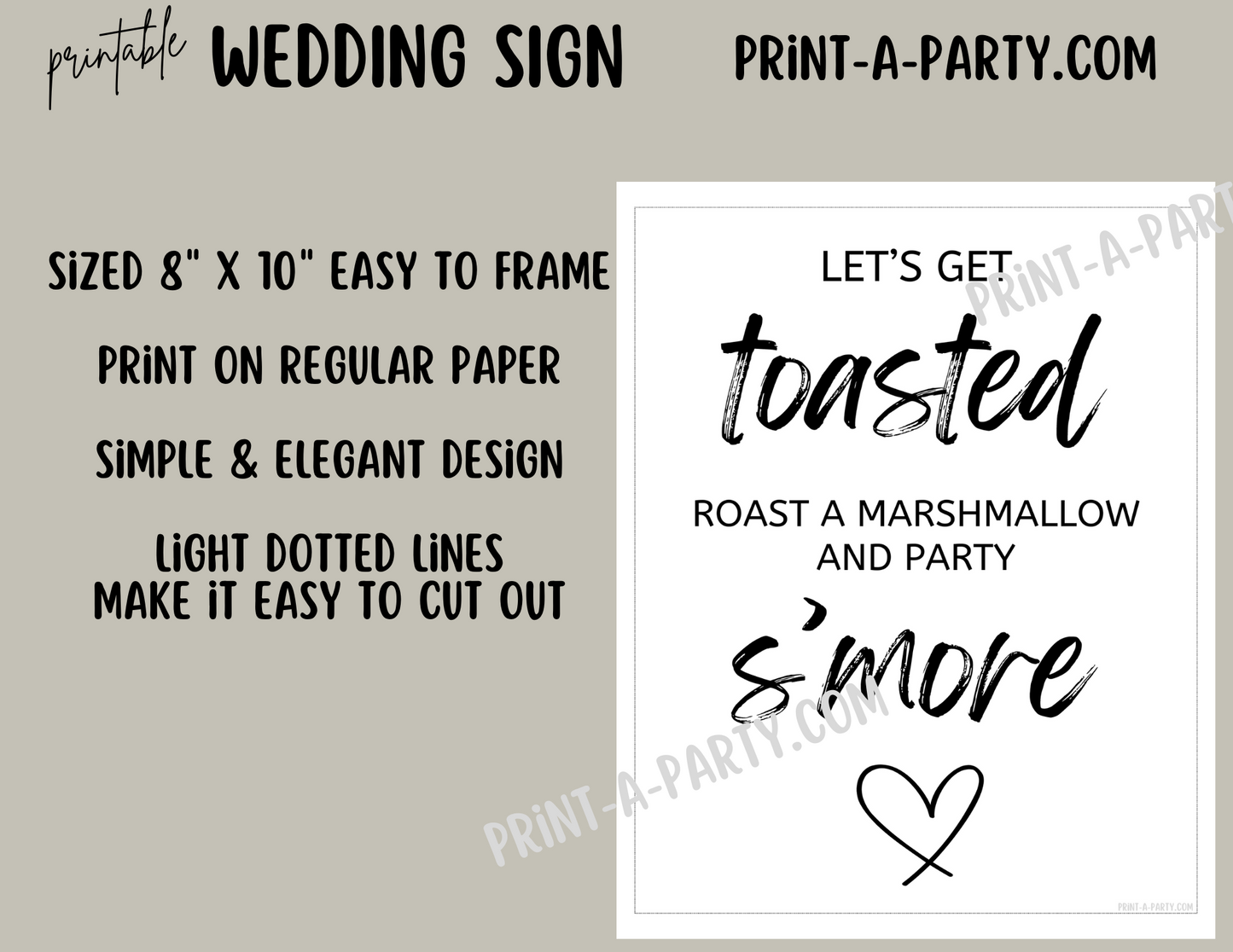 LET'S GET TOASTED - ROAST A MARSHMALLOW AND PARTY S'MORE - Wedding Sign | Printable Wedding Sign | Smores Bar Wedding Sign