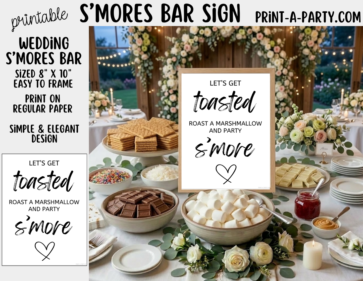 Printable S'mores Bar Sign (8x10) - Wedding Shower Decor - Instant PDF Download