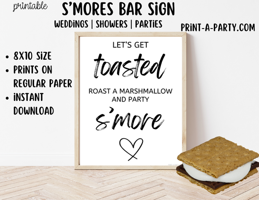 Printable S'mores Bar Sign (8x10) - Wedding Shower Decor - Instant PDF Download
