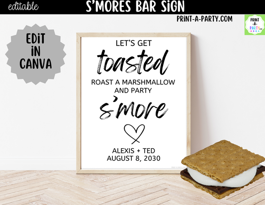 Editable S'mores Bar Sign – Let's Get Toasted | 8x10 Canva