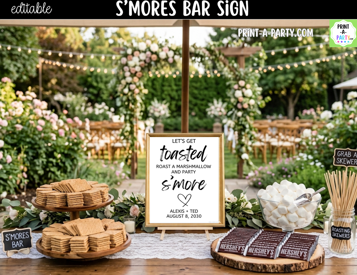 Editable S'mores Bar Sign – Let's Get Toasted | 8x10 Canva
