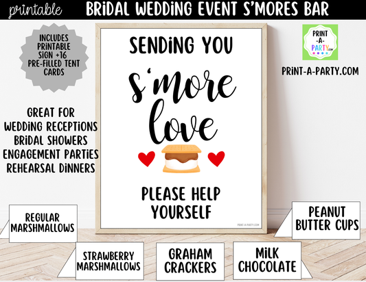 Wedding S'mores Bar Printable Sign (8x10) & Topping Tent Cards – Bridal Shower S'mores Station Decor, Instant Download