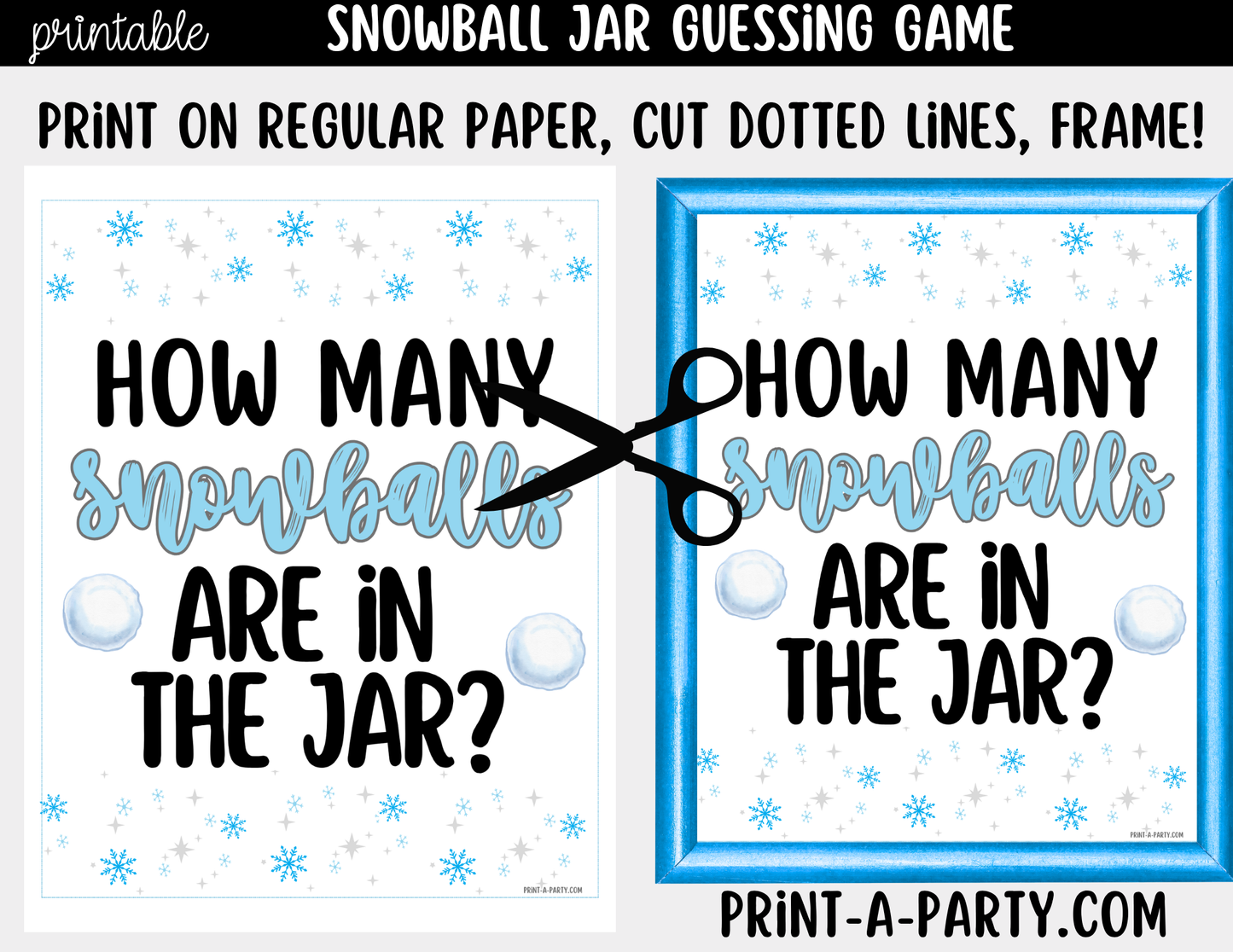 Snowball Jar Guessing Game Printable Sign (8x10) + Guessing Cards - How Many Snowballs In the Jar Party Decor