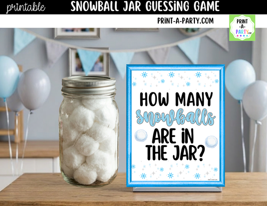 Snowball Jar Guessing Game Printable Sign (8x10) + Guessing Cards - How Many Snowballs In the Jar Party Decor