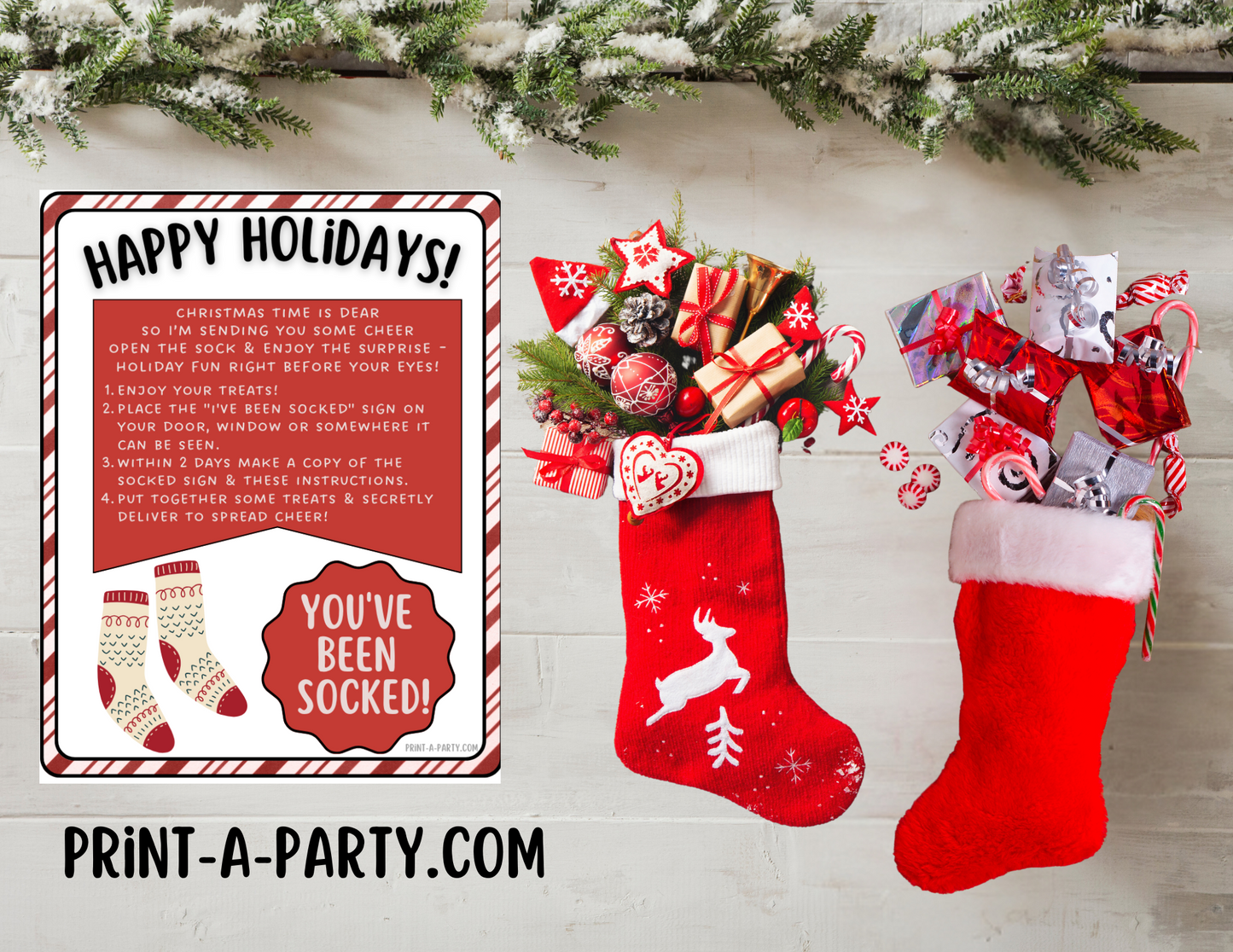 GIFT IDEA: You've Been Socked Holiday Gift Printable - Candy Cane Design | Neighbor Gift Idea | Co-Worker Gift Idea | Teacher Holiday Gifts