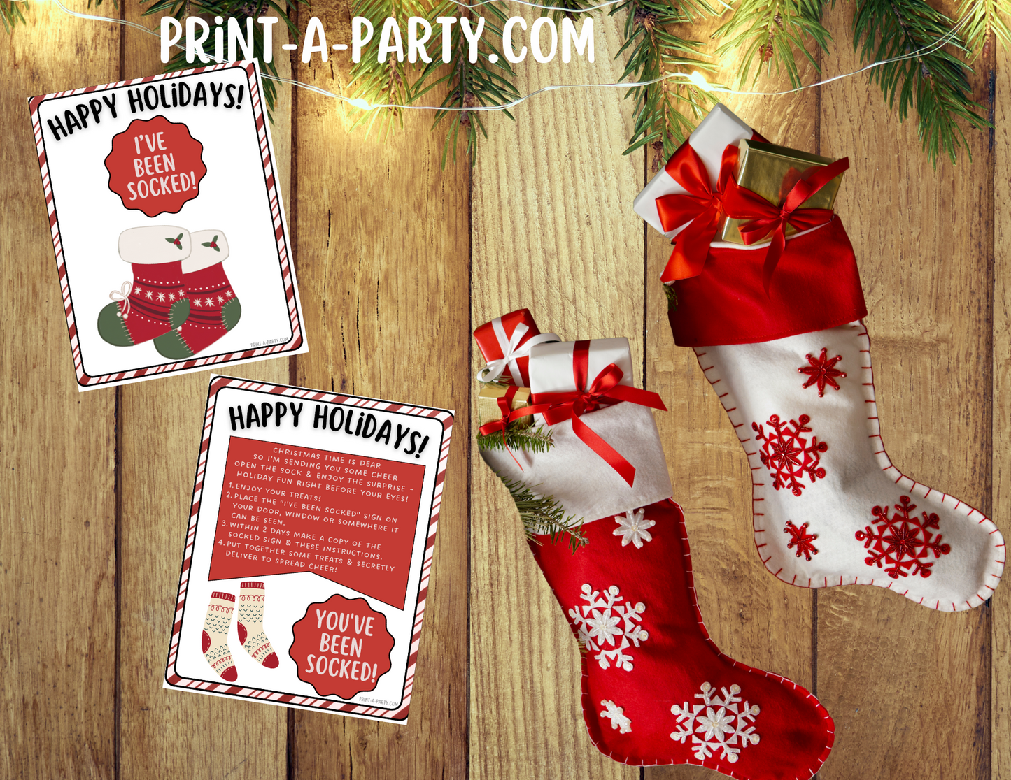 GIFT IDEA: You've Been Socked Holiday Gift Printable - Candy Cane Design | Neighbor Gift Idea | Co-Worker Gift Idea | Teacher Holiday Gifts