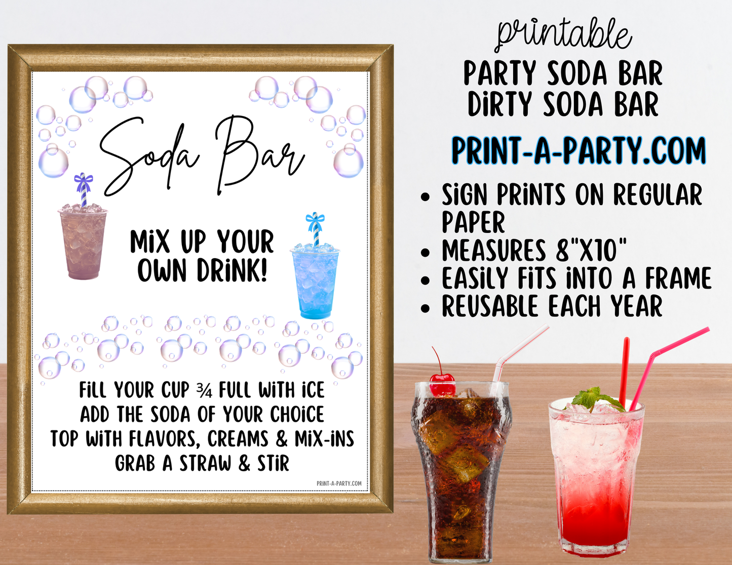 SODA BAR - Printable Soda Bar Kit - Dirty Soda Sign & Recipe Tent Cards (12 recipes!)