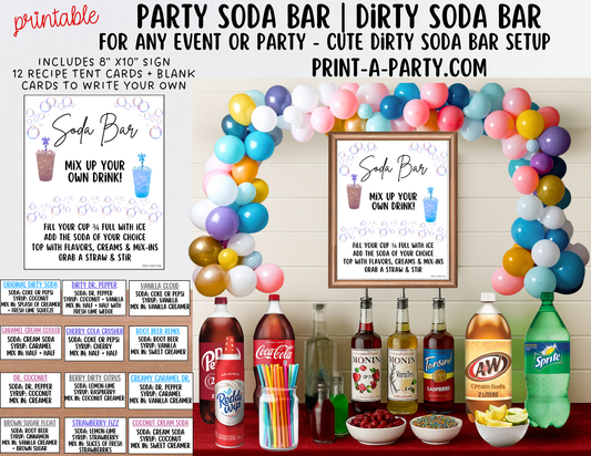 SODA BAR - Printable Soda Bar Kit - Dirty Soda Sign & Recipe Tent Cards (12 recipes!)