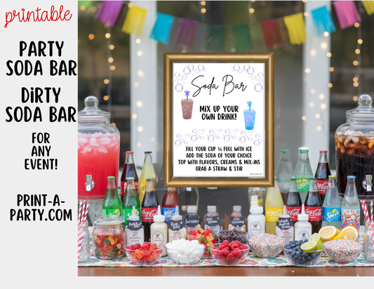 SODA BAR - Printable Soda Bar Kit - Dirty Soda Sign & Recipe Tent Cards (12 recipes!)
