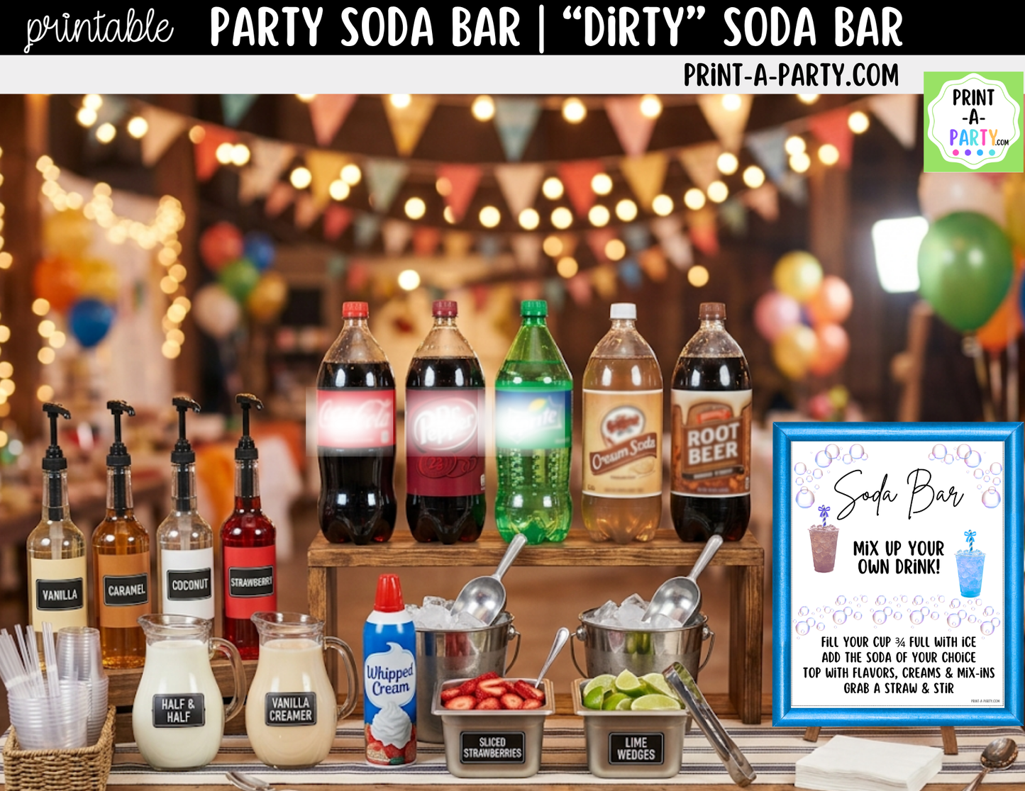 "Dirty" Soda Bar Kit - Printable Sign (8x10) & Recipe Tent Cards (12 recipes!)