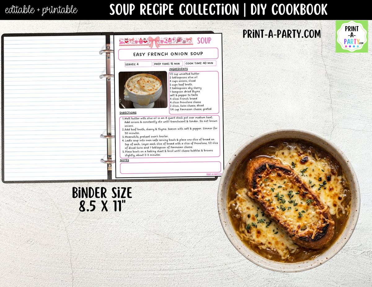 Soup Recipe Pages Printable & Editable Cookbook Set