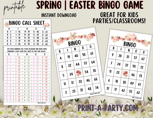 BINGO: Spring Easter Bingo | Spring Florals | Spring Activities | Parties | Classroom | 30, 40, or 50 cards