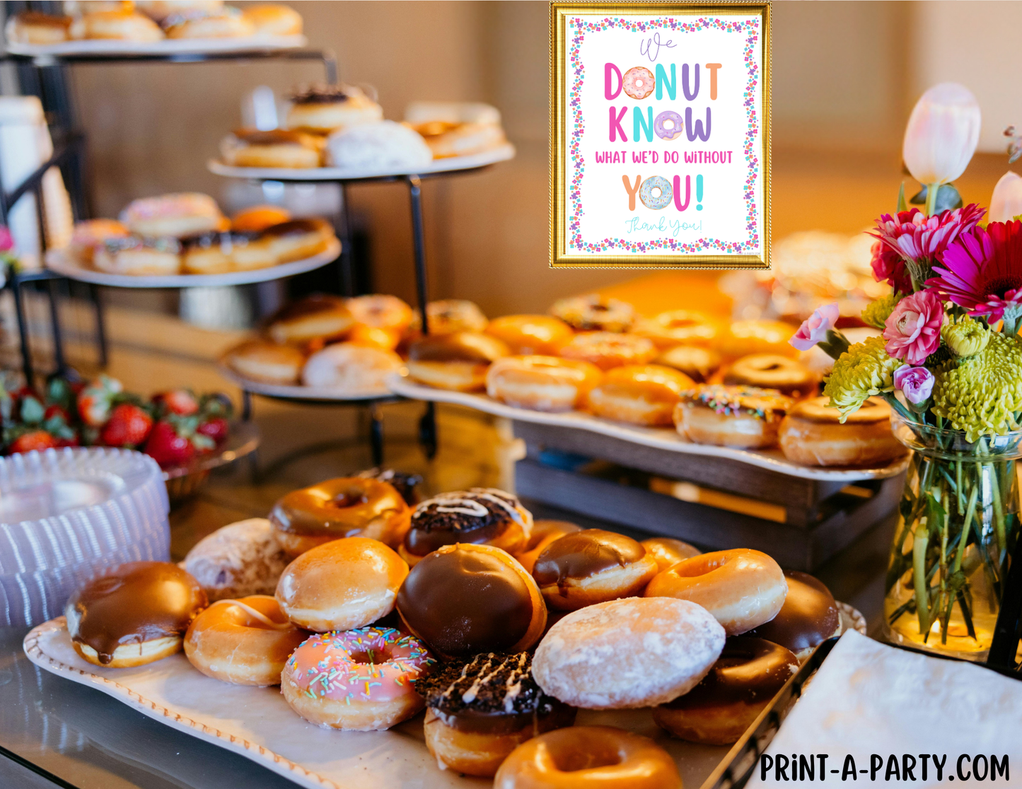 Appreciation Sign: DONUT BAR | DONUT STATION Spring themed Sign | We Donut Know What We'd Do Without You | Easter or Spring Party | Employee Staff Teacher Appreciation