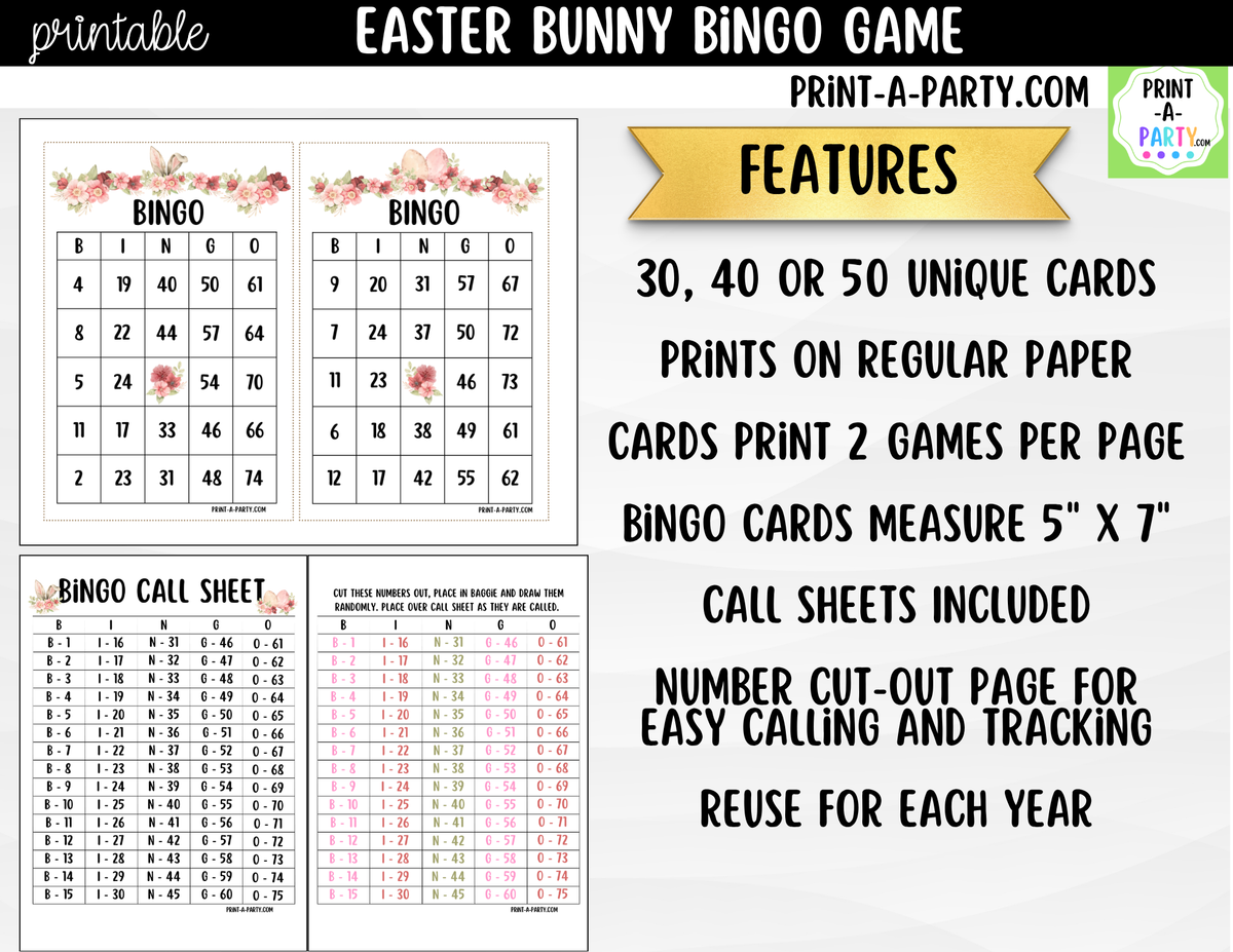 Spring Floral Easter Bingo Printable | Number Game