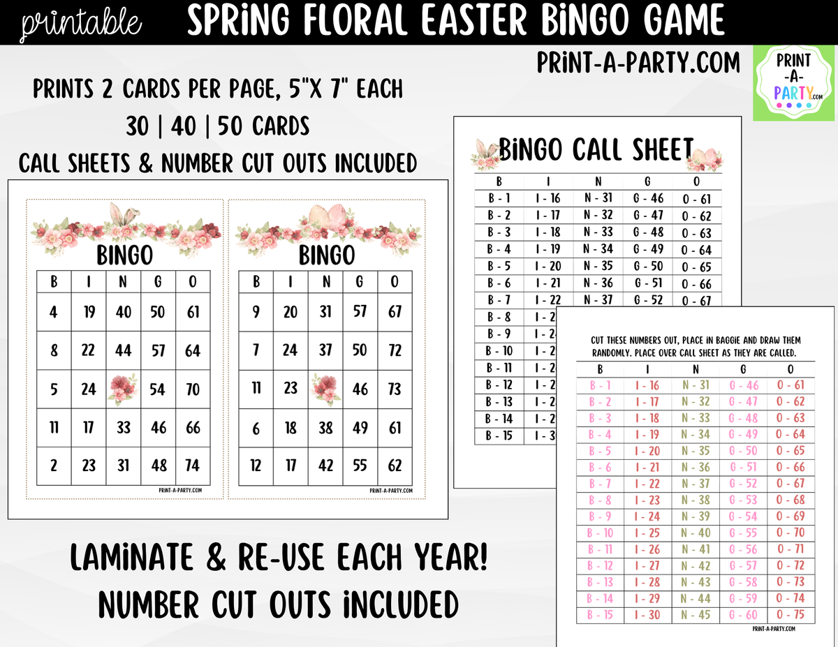 Spring Floral Easter Bingo Printable | Number Game