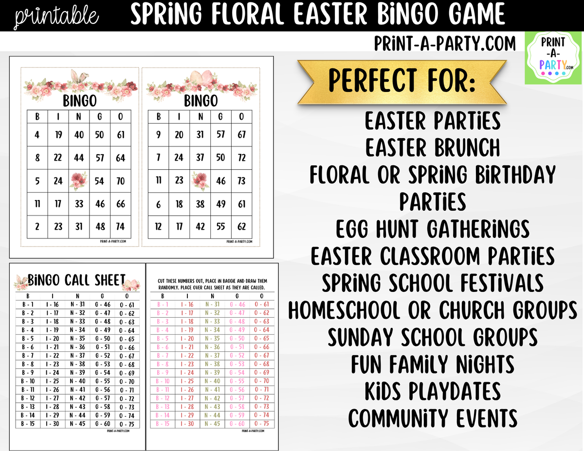 Spring Floral Easter Bingo Printable | Number Game
