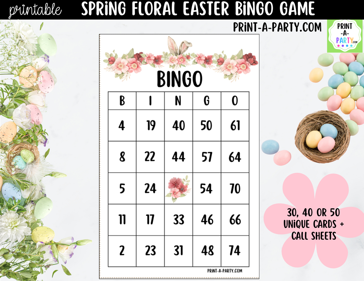 Spring Floral Easter Bingo Printable | Number Game