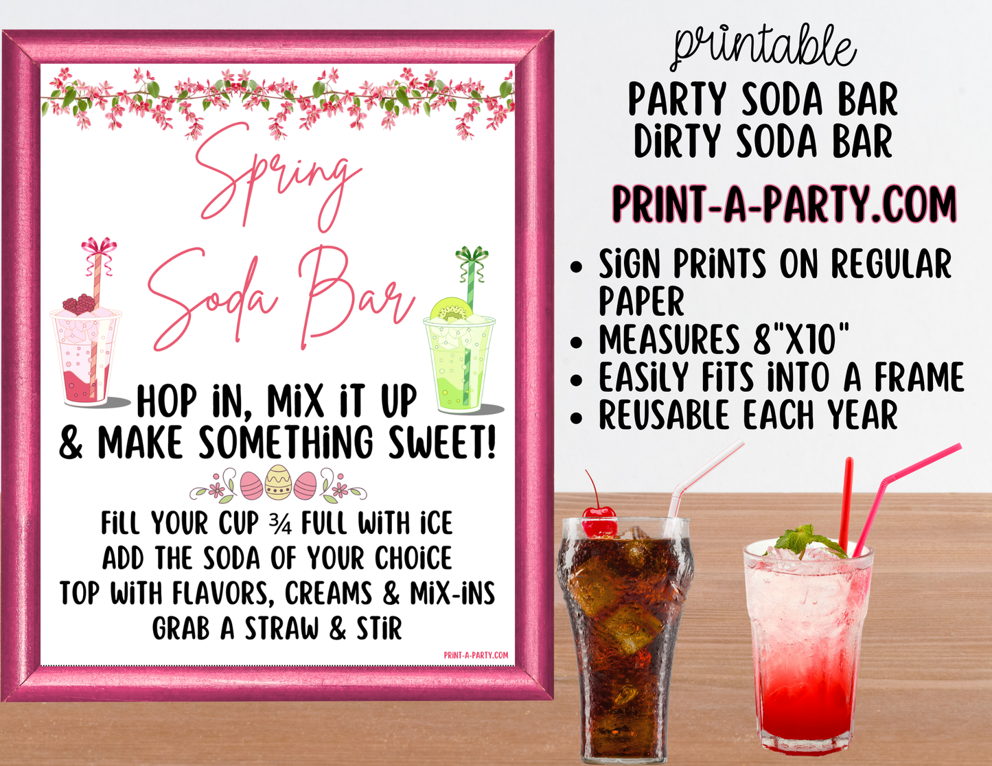 SODA BAR - Printable Spring (Easter) "Dirty" Soda Bar Printable Kit - Sign & Recipe Tent Cards (12 recipes!) Drink Station Decor