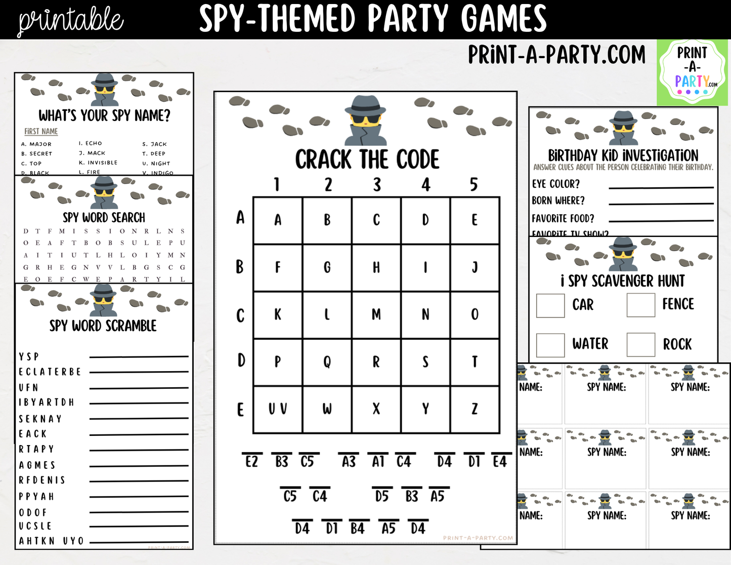 Spy Birthday Party Game Bundle | Detective Party Games | Printable Kids Party Activities
