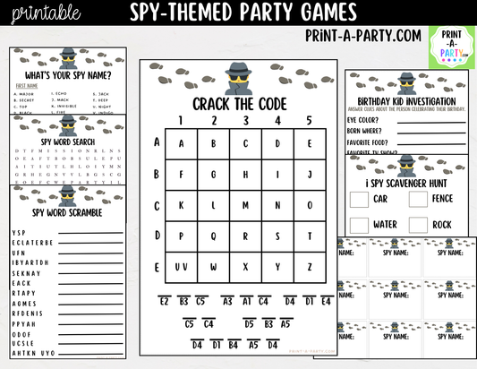 Spy Birthday Party Game Bundle | Detective Party Games | Printable Kids Party Activities