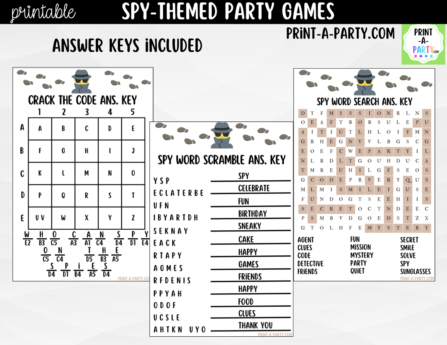 Spy Birthday Party Game Bundle | Detective Party Games | Printable Kids Party Activities