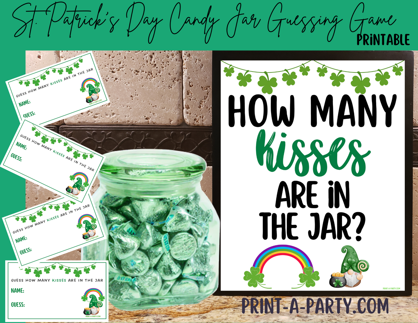 CANDY JAR GUESSING GAME - St. PATRICK'S DAY KISSES | How many kisses in jar | St. Patrick's Day Party | Printable