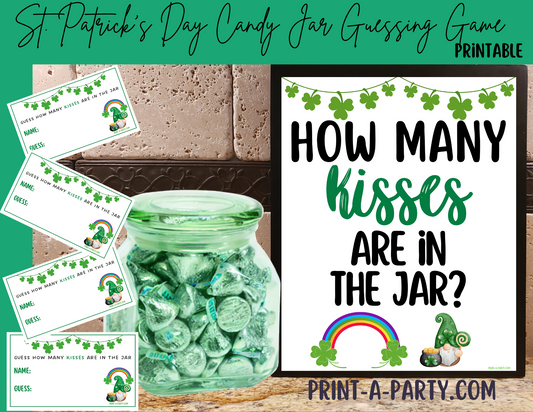 CANDY JAR GUESSING GAME - St. PATRICK'S DAY KISSES | How many kisses in jar | St. Patrick's Day Party | Printable