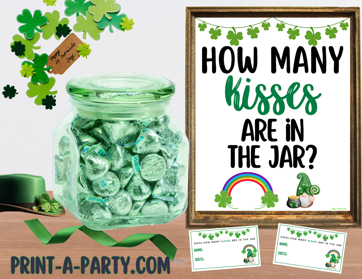 CANDY JAR GUESSING GAME - St. PATRICK'S DAY KISSES | How many kisses in jar | St. Patrick's Day Party | Printable