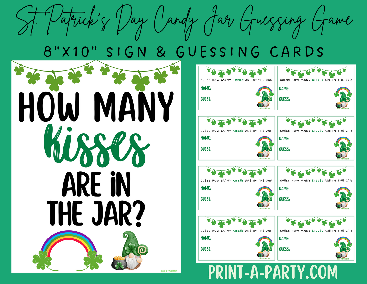 CANDY JAR GUESSING GAME - St. PATRICK'S DAY KISSES | How many kisses in jar | St. Patrick's Day Party | Printable