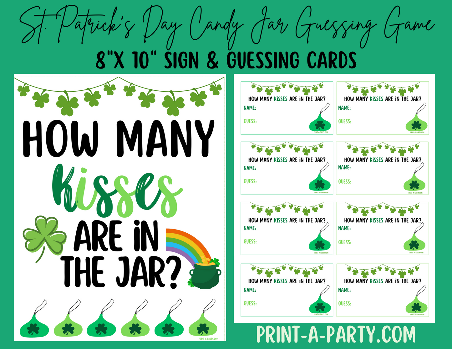 CANDY JAR GUESSING GAME - St. PATRICK'S DAY KISSES | How many kisses in jar | St. Patrick's Day Party | Printable