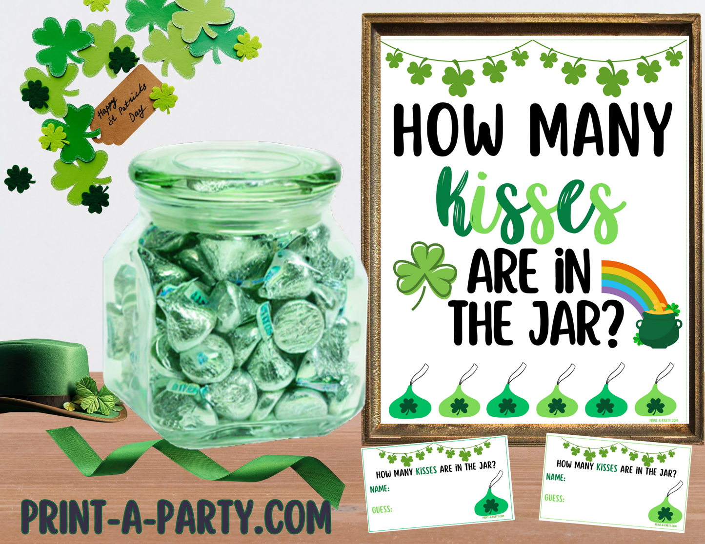 CANDY JAR GUESSING GAME - St. PATRICK'S DAY KISSES | How many kisses in jar | St. Patrick's Day Party | Printable