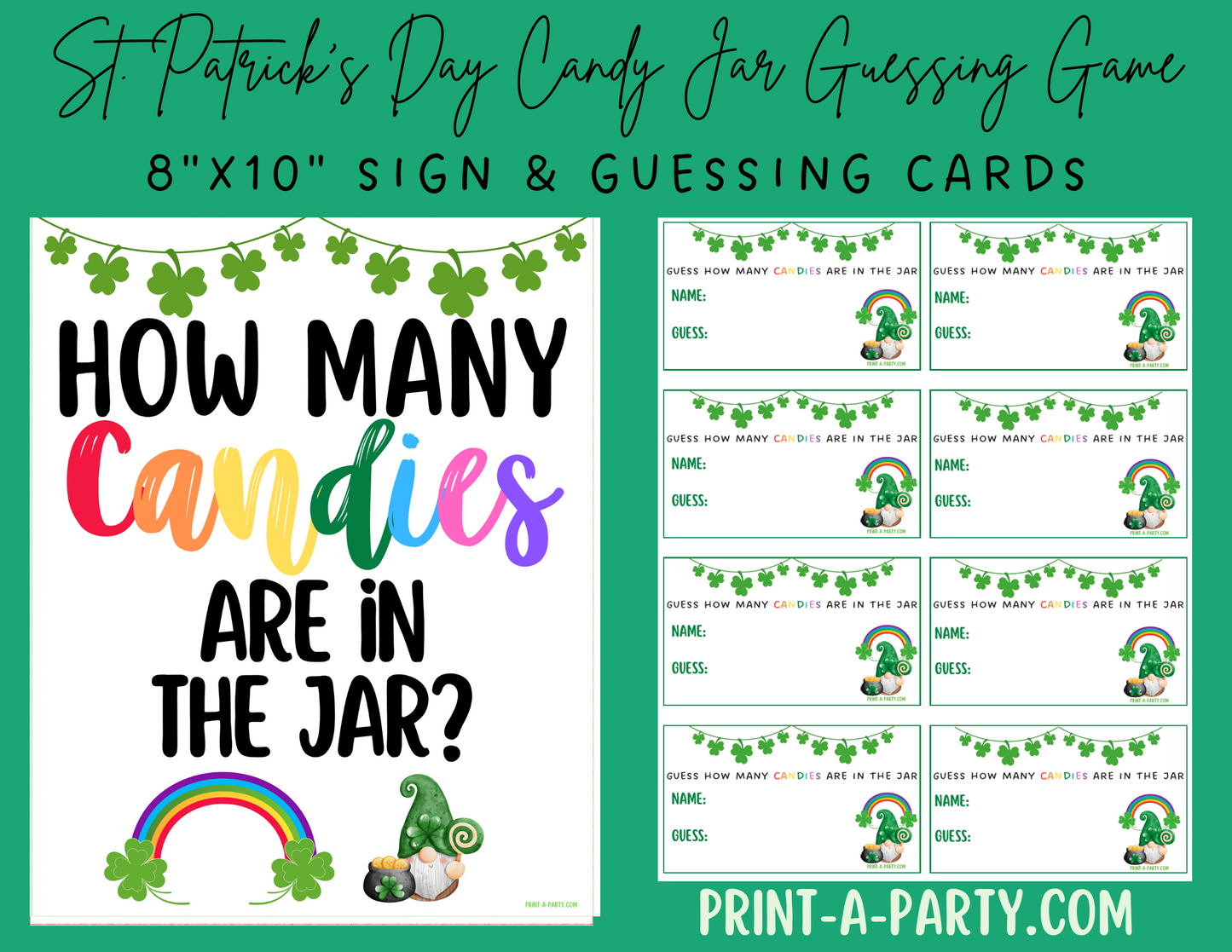 CANDY JAR GUESSING GAME - ST. PATRICK'S DAY JELLBEANS | How many candies in jar | Rainbow Candies in a Jar | St. Patrick's Day Party Idea | St. Patrick's Day Activity | St. Patty's Day Party DIY | Printable