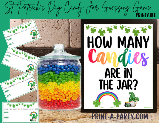 CANDY JAR GUESSING GAME - ST. PATRICK'S DAY JELLBEANS | How many candies in jar | Rainbow Candies in a Jar | St. Patrick's Day Party Idea | St. Patrick's Day Activity | St. Patty's Day Party DIY | Printable