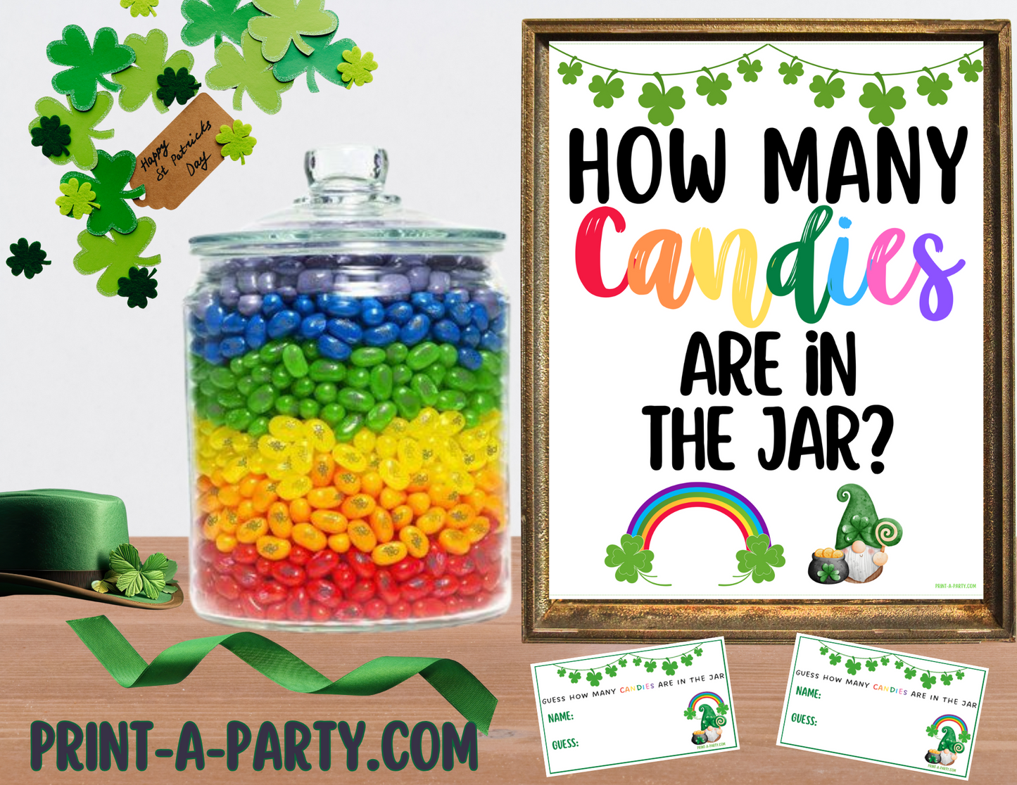 CANDY JAR GUESSING GAME - ST. PATRICK'S DAY JELLBEANS | How many candies in jar | Rainbow Candies in a Jar | St. Patrick's Day Party Idea | St. Patrick's Day Activity | St. Patty's Day Party DIY | Printable