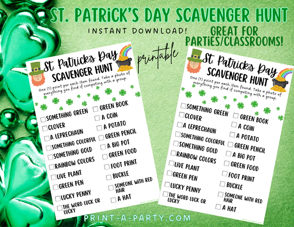 SCAVENGER HUNT GAME: St. Patrick's Day | Leprechaun | Shamrock | Clover - INSTANT DOWNLOAD