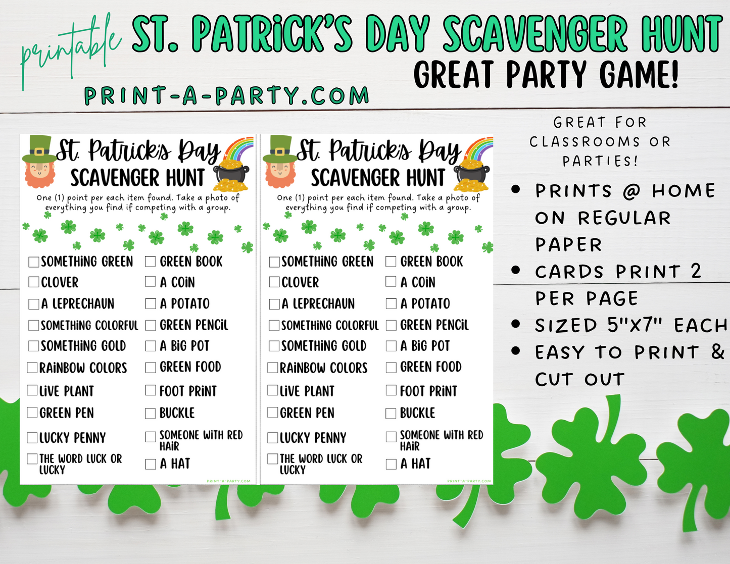 SCAVENGER HUNT GAME: St. Patrick's Day | Leprechaun | Shamrock | Clover - INSTANT DOWNLOAD