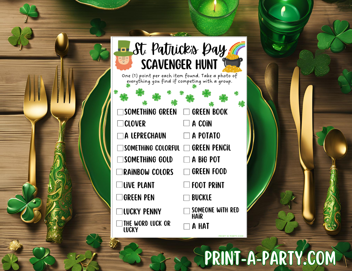 SCAVENGER HUNT GAME: St. Patrick's Day | Leprechaun | Shamrock | Clover - INSTANT DOWNLOAD