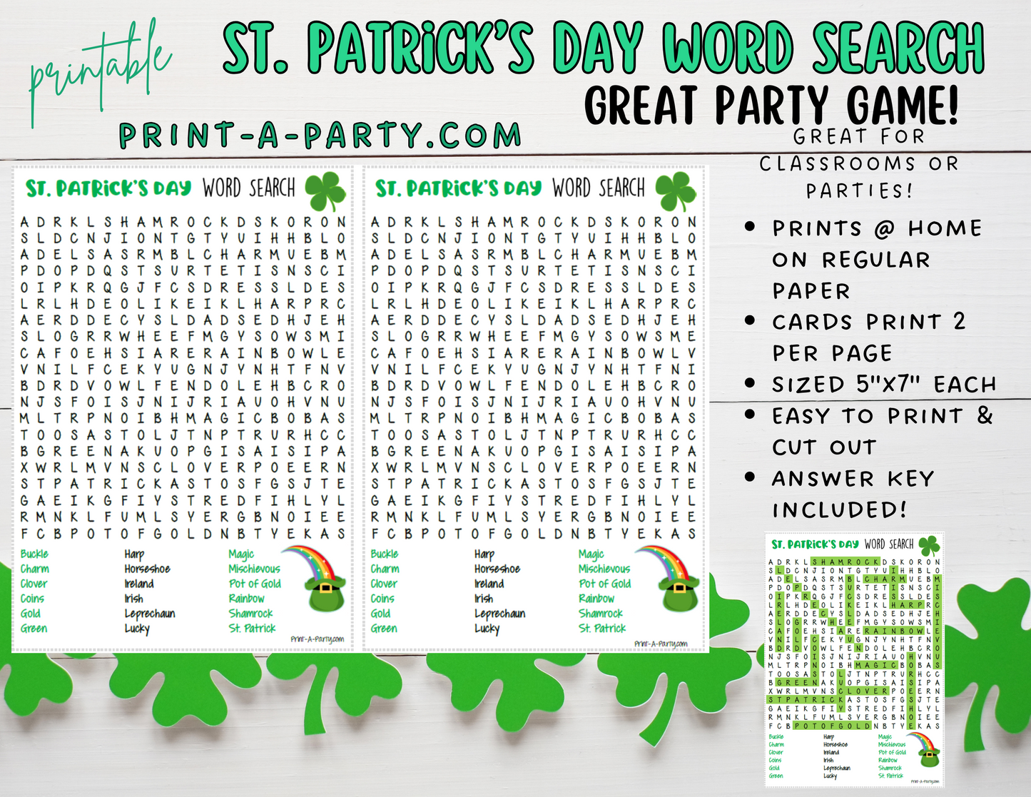 WORD SEARCH: St. Patrick's Day Word Search | Classroom Word Search | Party Word Search Printable - INSTANT DOWNLOAD