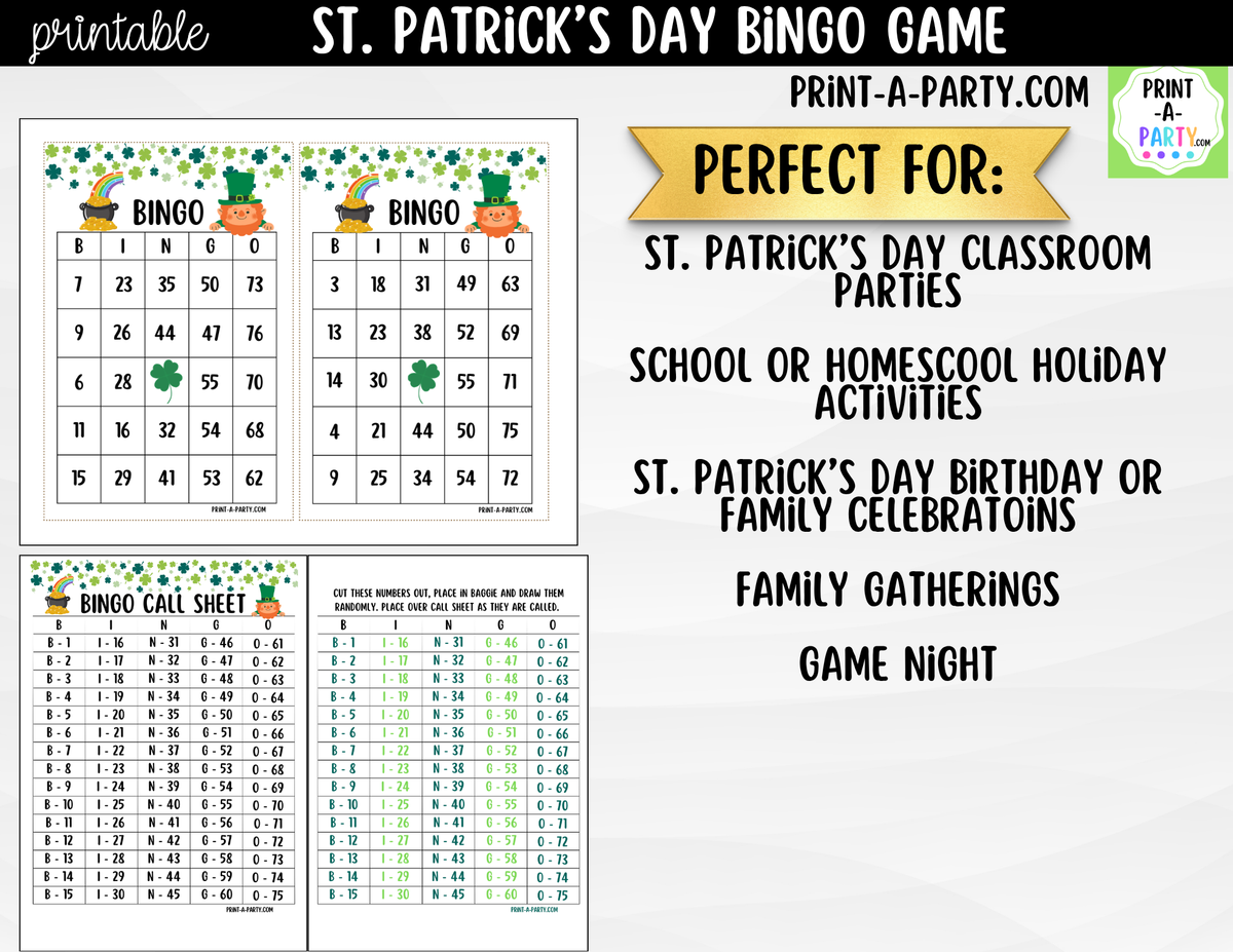 St. Patrick's Day Bingo Printable | Number Game